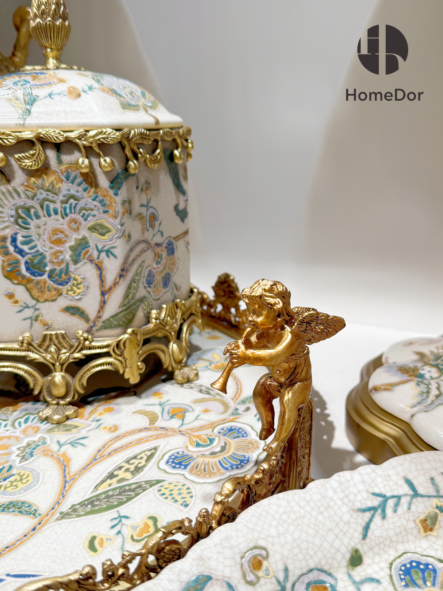 Vintage Chinoiserie Luxury Blossom & Brass Table Decor Set