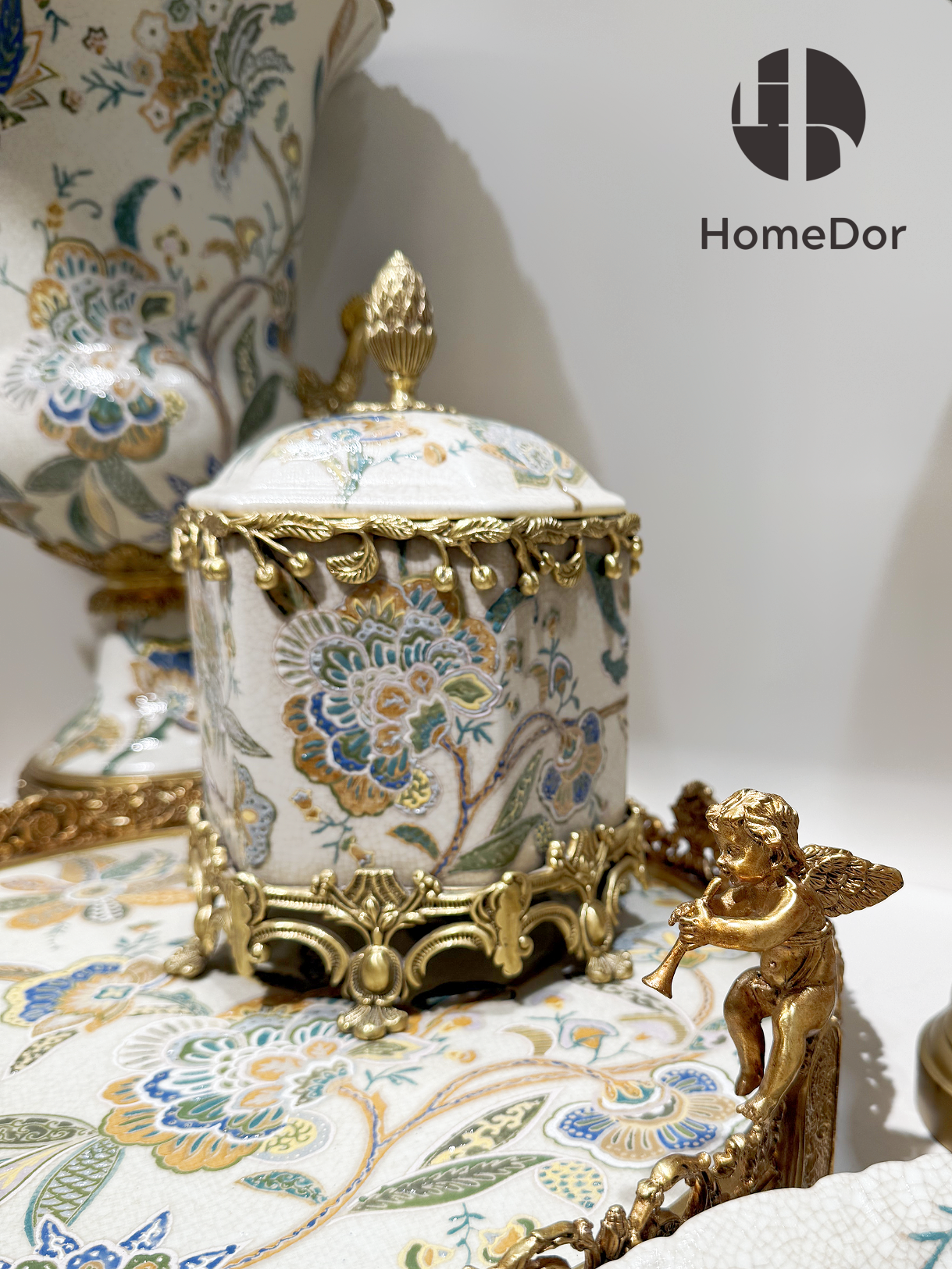 Vintage Chinoiserie Luxury Blossom & Brass Table Decor Set
