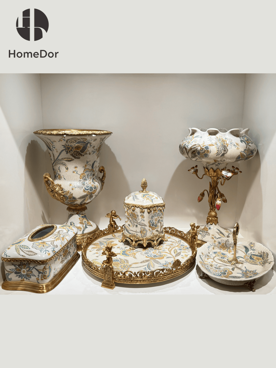 Vintage Rococo Luxury Blossom & Brass Table Decor Set8