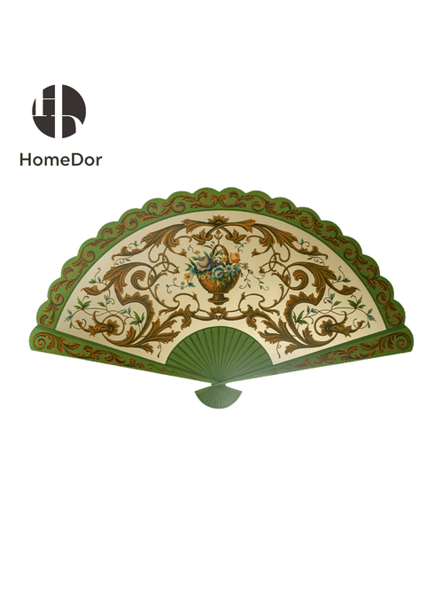 Vintage Style Wooden Fan Shaped Wall Decor with Exquisite Floral Vase Patterns