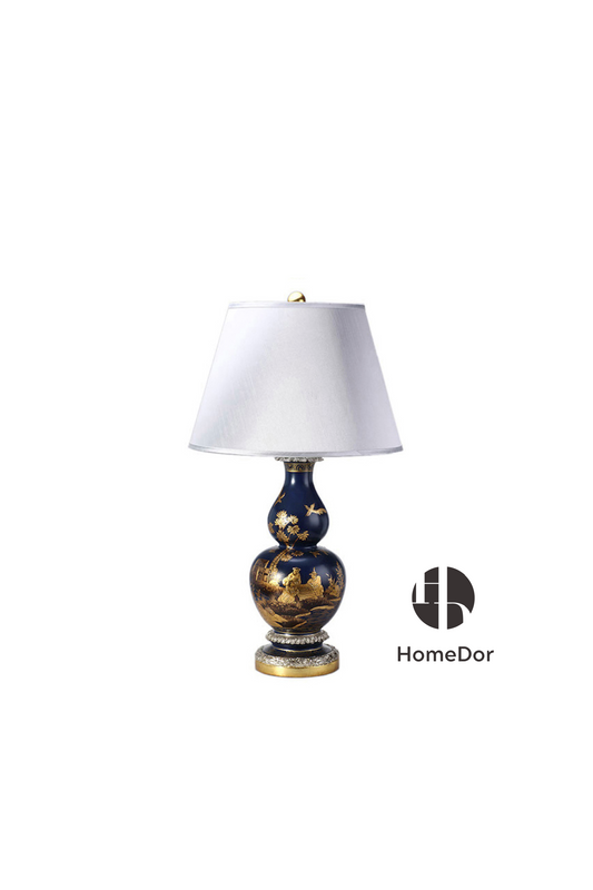 HomeDor-HomeDor × FH&Home | Chinoiserie Navy Blue Gourd-Shaped Table Lamp-L52cm x W52cm x H94cm-