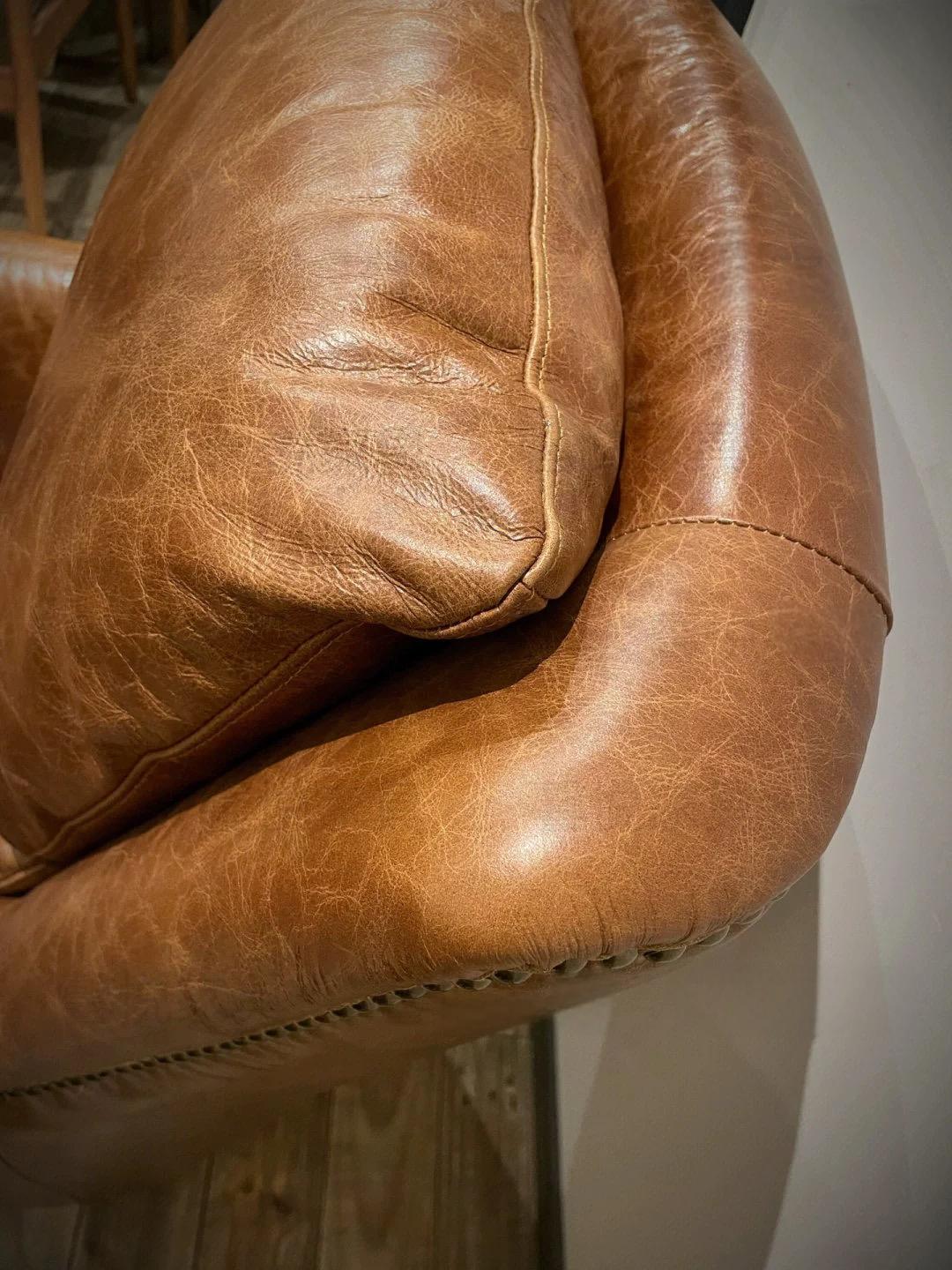 Vintage Luxury Premium Brown Leather High Back Armchair