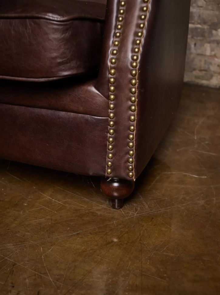 Vintage Brown Top Grain Leather Barrel Armchair with Nailhead Trim