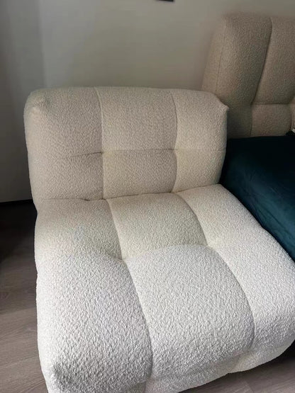 HomeDor Teddy Fleece Cream White Tofu Cube Sofa Chair
