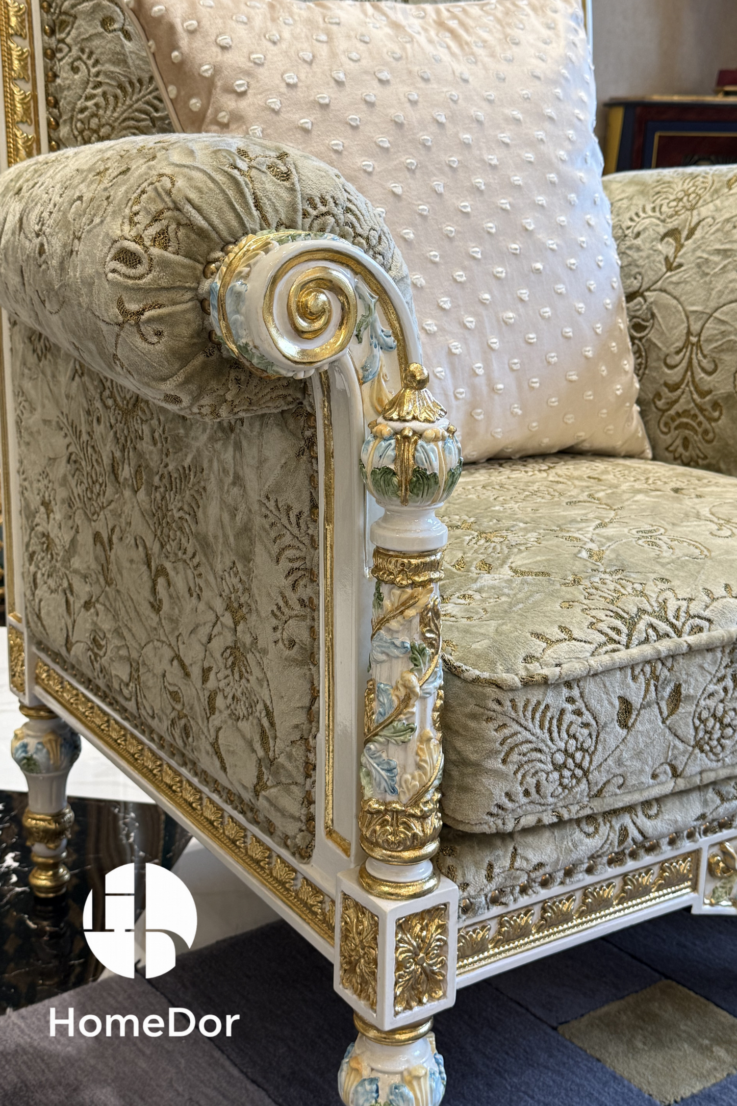 HomeDor HomeDor × FH&Home | Royal French Rose Artisan Carving Mahogany Fairy Green Sofa Set-Sofas-The Whole Set-
