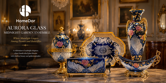 Inspired by the elegance of the Belle Époque and the enduring beauty of European decorative arts, the Aurora Glass Collection celebrates the artistry of colored glass, ornate craftsmanship, and romantic interior decoration.