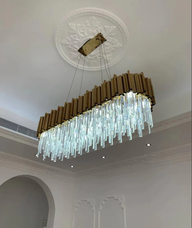 HomeDor Lohsen Classic Rectangle Crystal Chandelier in Gold Finish