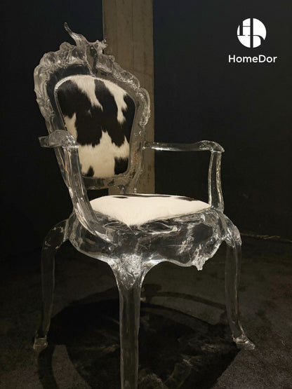 Elegant Rococo Deer Sculpture Glacier Crystal Art Chair by Gordon Gu