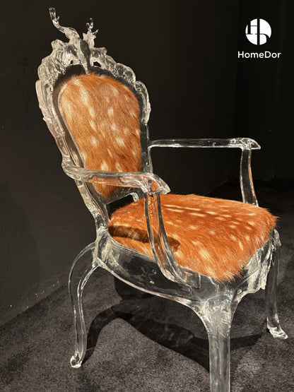 Elegant Rococo Deer Sculpture Glacier Crystal Art Chair by Gordon Gu