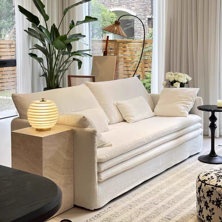 HomeDor Cotton Linen Fabric Removable Washable Cream White Sofa
