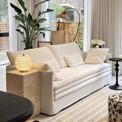 HomeDor Cotton Linen Fabric Removable Washable Cream White Sofa