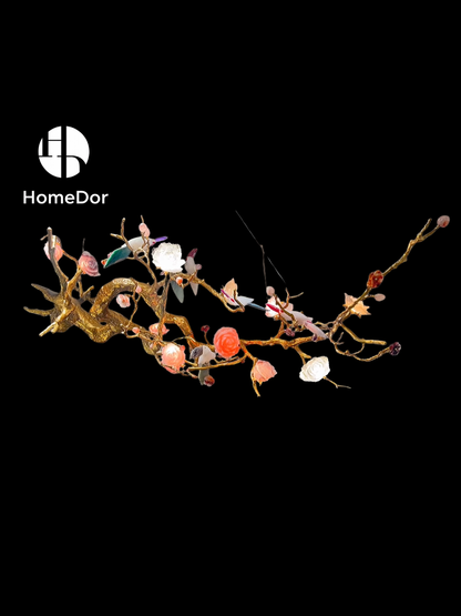 Blossom‑Perched Bird Natural Crystal Sculptural Chandelier