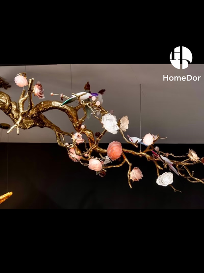 Blossom‑Perched Bird Natural Crystal Sculptural Chandelier