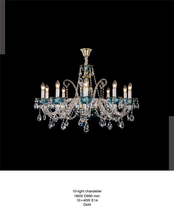 HomeDor Premium Luxury French Blue Handcrafted Crystal Candle Chandelier