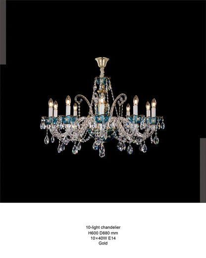 HomeDor Premium Luxury French Blue Handcrafted Crystal Candle Chandelier