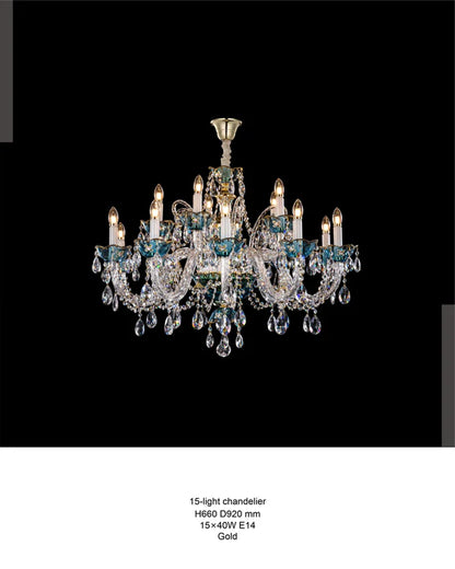 HomeDor Premium Luxury French Blue Handcrafted Crystal Candle Chandelier