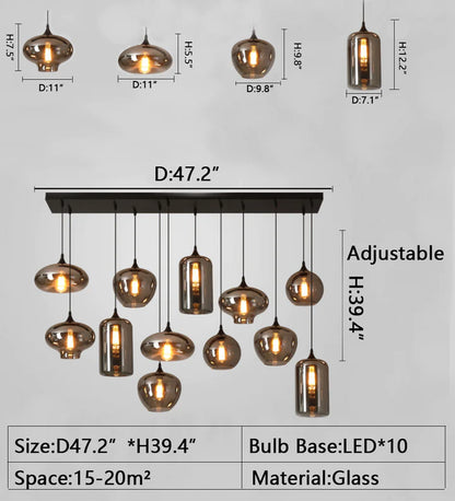 HomeDor Premium Smoke Gray Multi-headed Glass Pendant Lighting