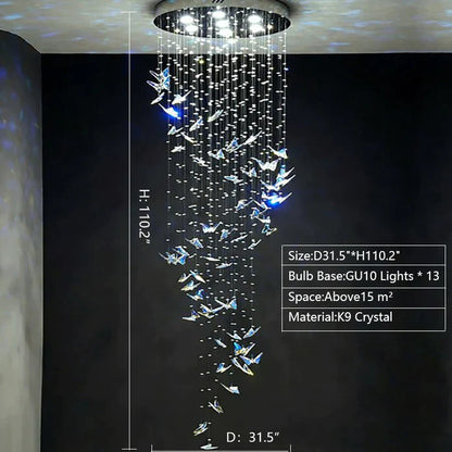 HomeDor Lily Maximalist Butterfly Suspension Crystal Chandelier