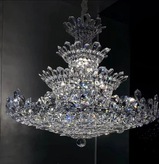 HomeDor Laylani Premium Tiered Tray Shape Crystal Chandelier