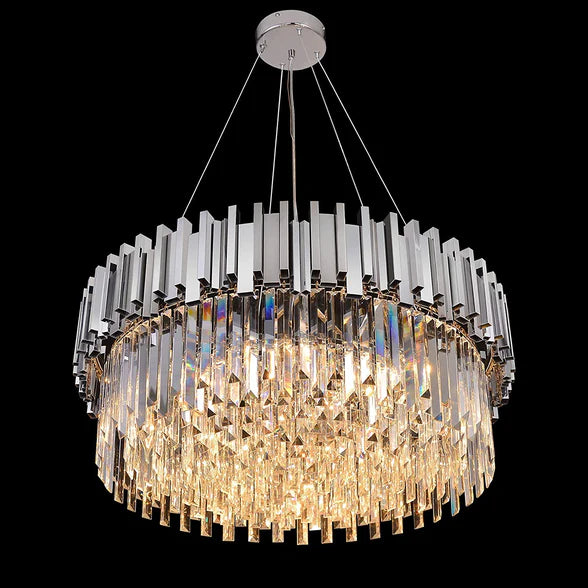 Lampadario classico rotondo in cristallo Lohsen con finitura dorata