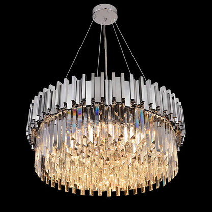 Lampadario classico rotondo in cristallo Lohsen con finitura dorata