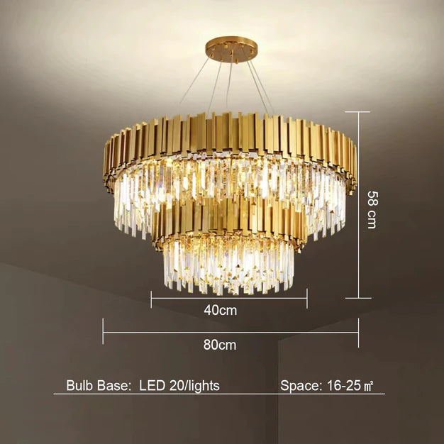Lampadario di cristallo classico a 2 livelli Lohsen con finitura dorata