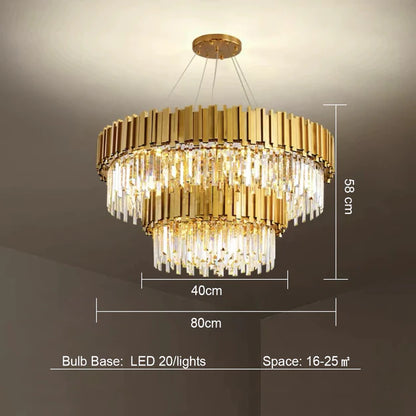Lampadario di cristallo classico a 2 livelli Lohsen con finitura dorata