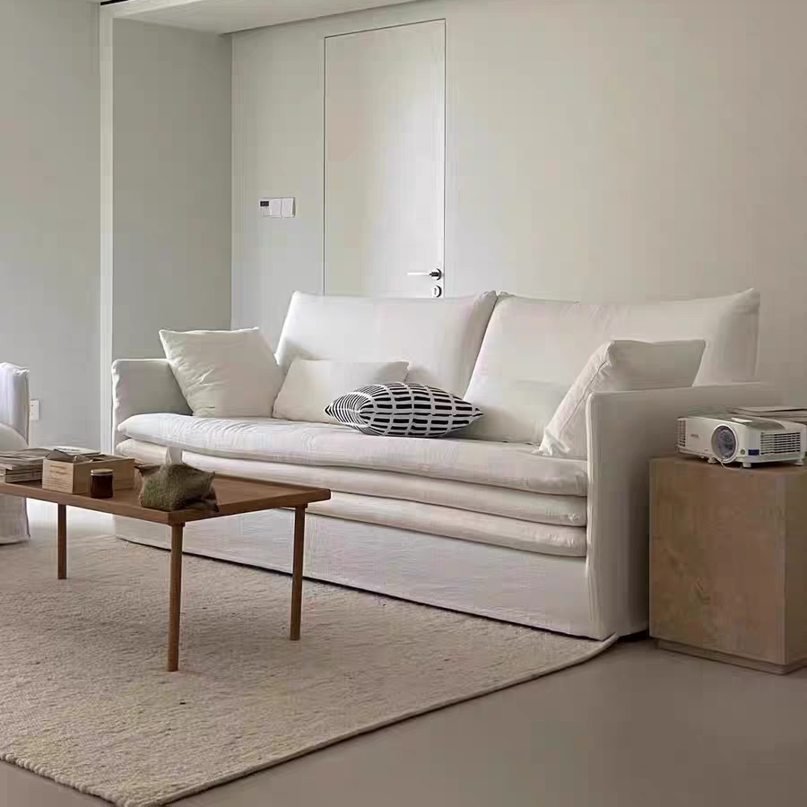 HomeDor Cotton Linen Fabric Removable Washable Cream White Sofa