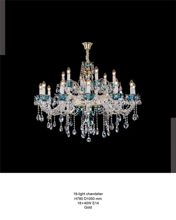 HomeDor Premium Luxury French Blue Handcrafted Crystal Candle Chandelier