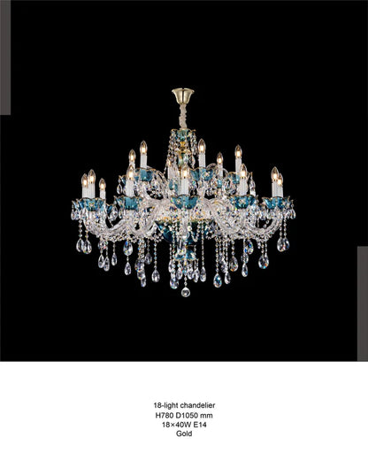 HomeDor Premium Luxury French Blue Handcrafted Crystal Candle Chandelier