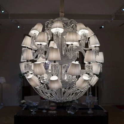 HomeDor Premium Luxury Globe Crystal Chandelier With Fabric/Crystal Glass Lampshades