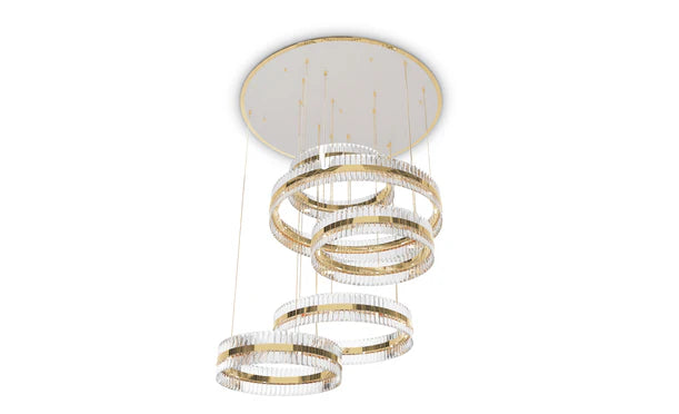 HomeDor 5-Ring Crystal Chandelier in Gold Finish