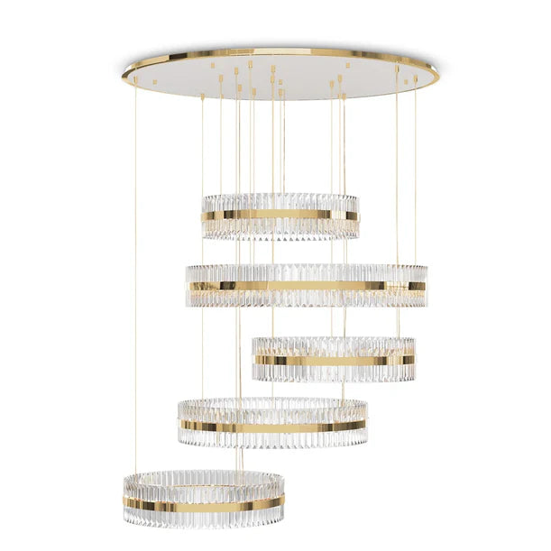 HomeDor 5-Ring Crystal Chandelier in Gold Finish