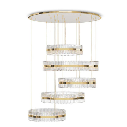 HomeDor 5-Ring Crystal Chandelier in Gold Finish