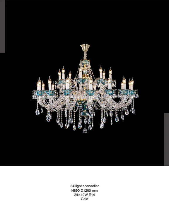 HomeDor Premium Luxury French Blue Handcrafted Crystal Candle Chandelier