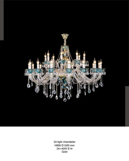HomeDor Premium Luxury French Blue Handcrafted Crystal Candle Chandelier