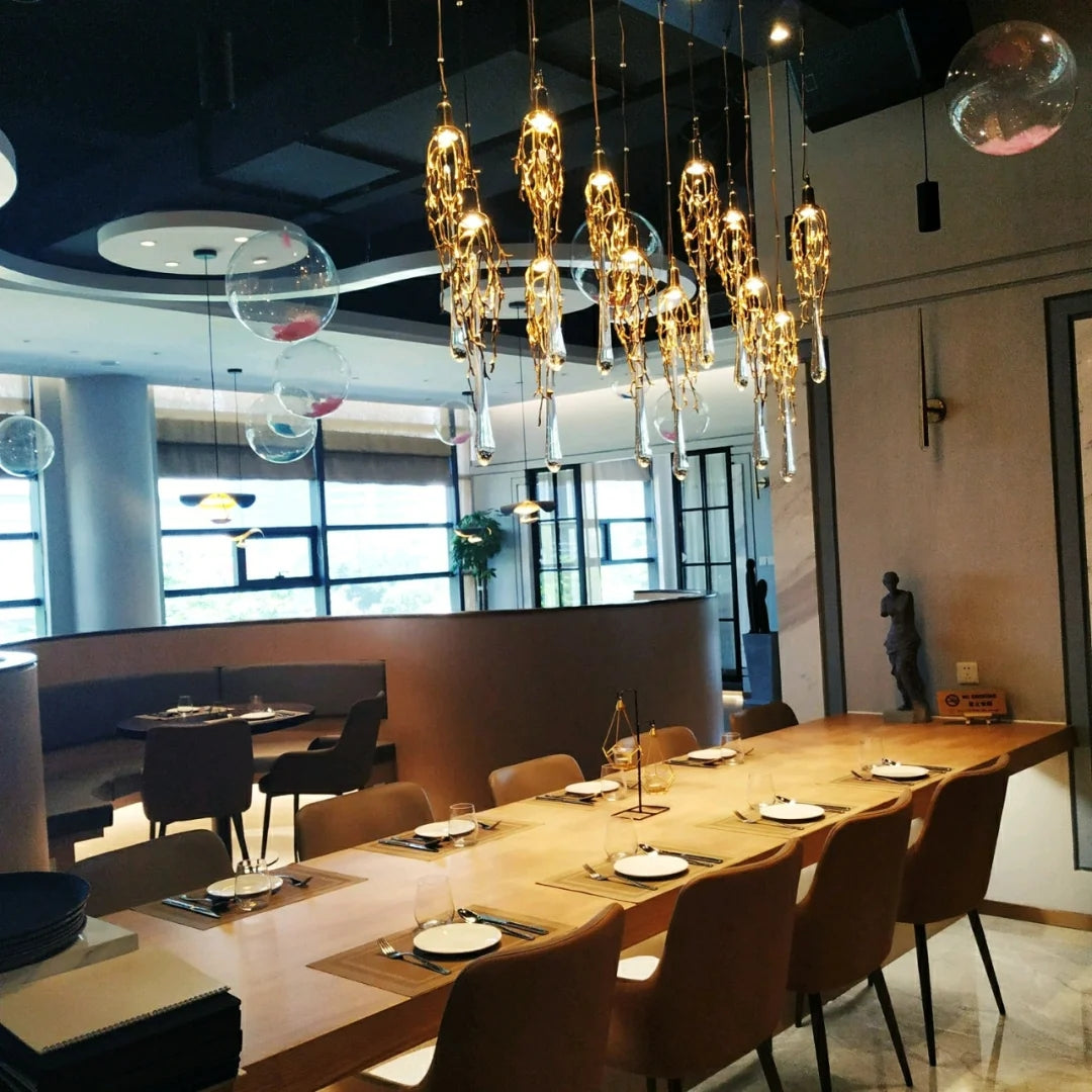 HomeDor Modern Luxury Brass Branch Teardrop Chandelier