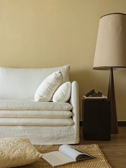 HomeDor Cotton Linen Fabric Removable Washable Cream White Sofa