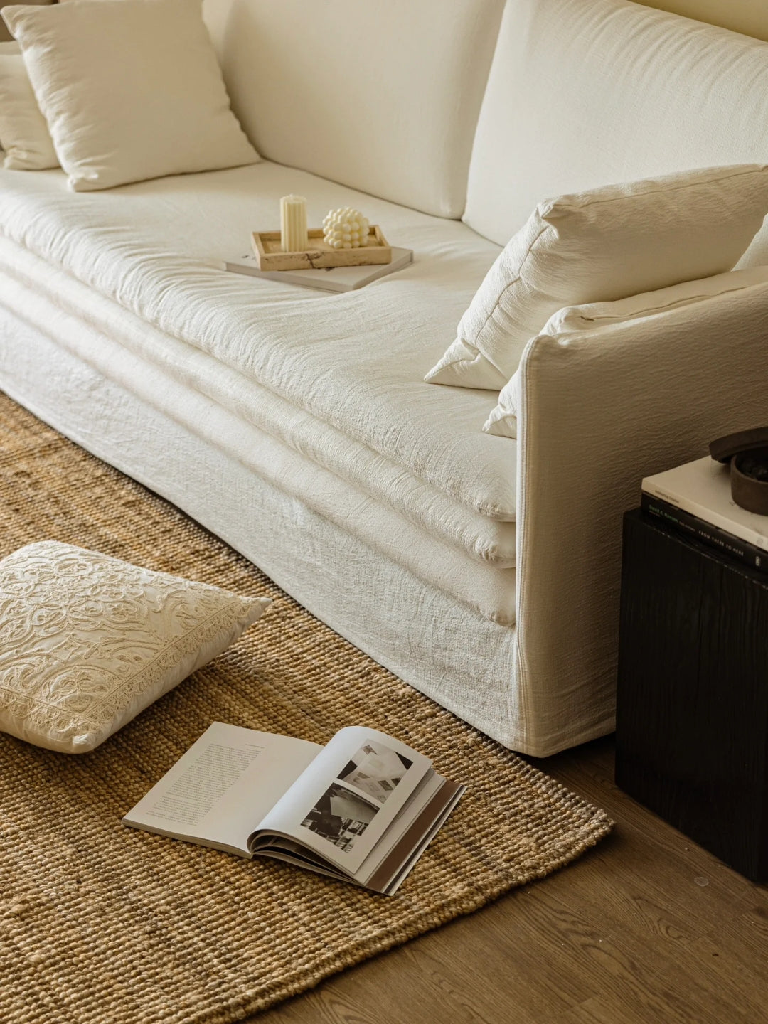 HomeDor Cotton Linen Fabric Removable Washable Cream White Sofa