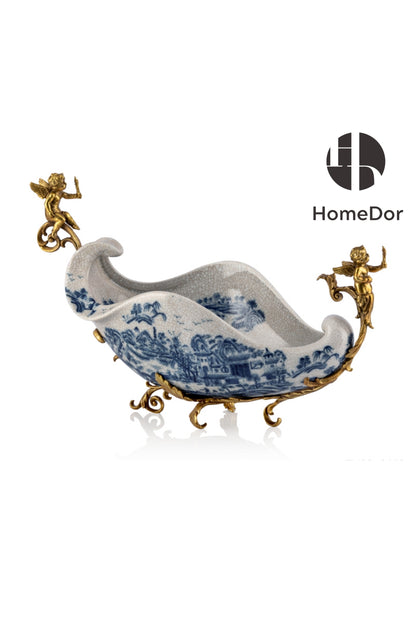HomeDor × FH&Home | Exquisite Blue-and-White Porcelain Fruit Platter with Cherub Handles