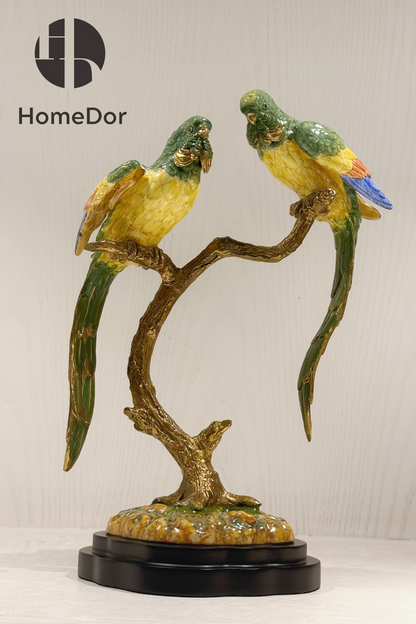 HomeDor × FH&Home | Luxury Nature-inspired Porcelain Parrot Table Decor on Intricately Carved Copper Tree