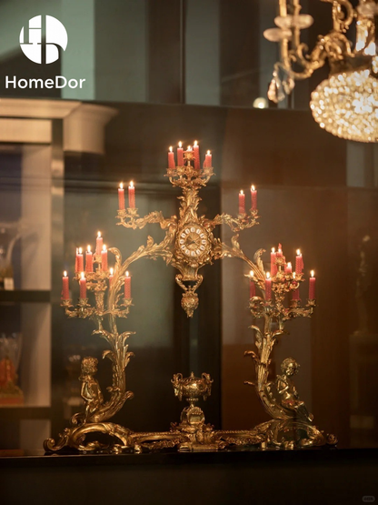 Rococo Revival Gilded Candelabra Clock Garniture Set