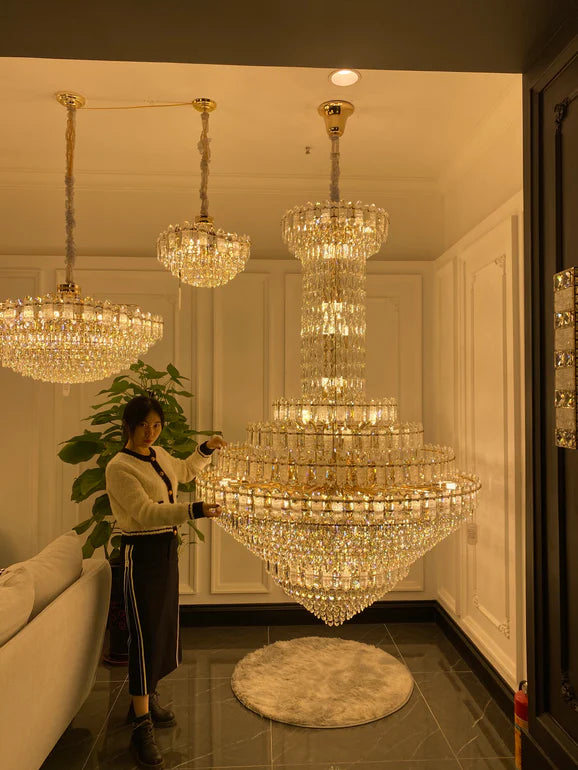 HomeDor Premium Luxury Extra Large Round Multi layer Crystal Chandelier