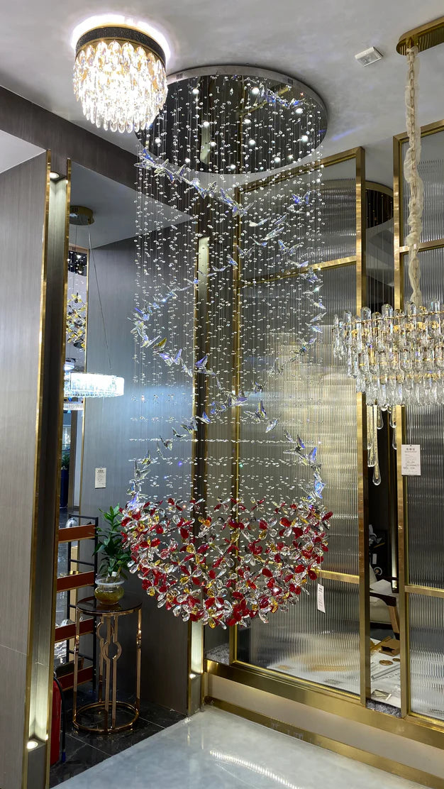 HomeDor Premium Creative Spiral Butterfly Colorful Flower Crystal Chandelier