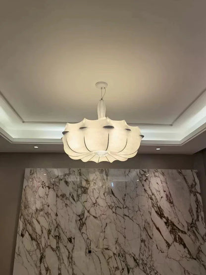 HomeDor Minimalist Pure White Airship Silk Pendant Chandelier