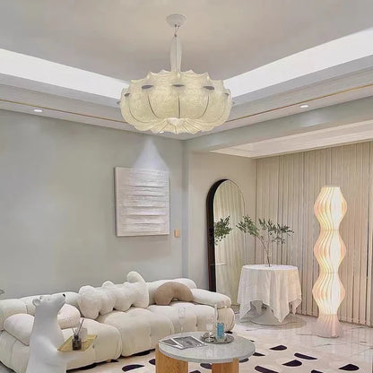 HomeDor Minimalist Pure White Airship Silk Pendant Chandelier