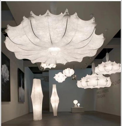 HomeDor Minimalist Pure White Airship Silk Pendant Chandelier