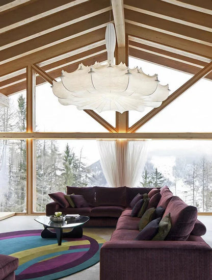 HomeDor Minimalist Pure White Airship Silk Pendant Chandelier