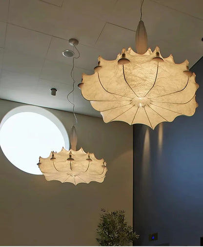 HomeDor Minimalist Pure White Airship Silk Pendant Chandelier