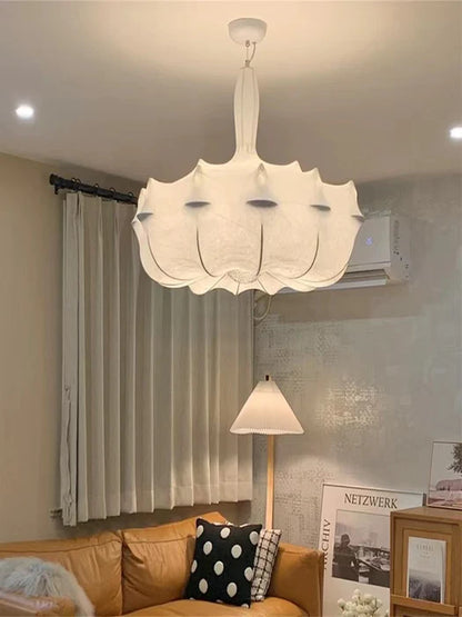 HomeDor Minimalist Pure White Airship Silk Pendant Chandelier
